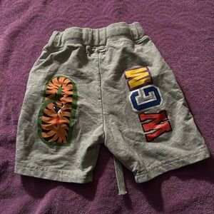 Bape Gray Kids Shorts with Colorful Graphics